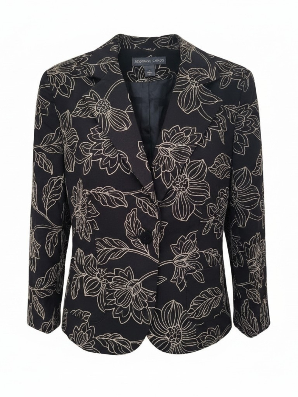 Josephine Chaus Black Blazer with Cream Floral Outline